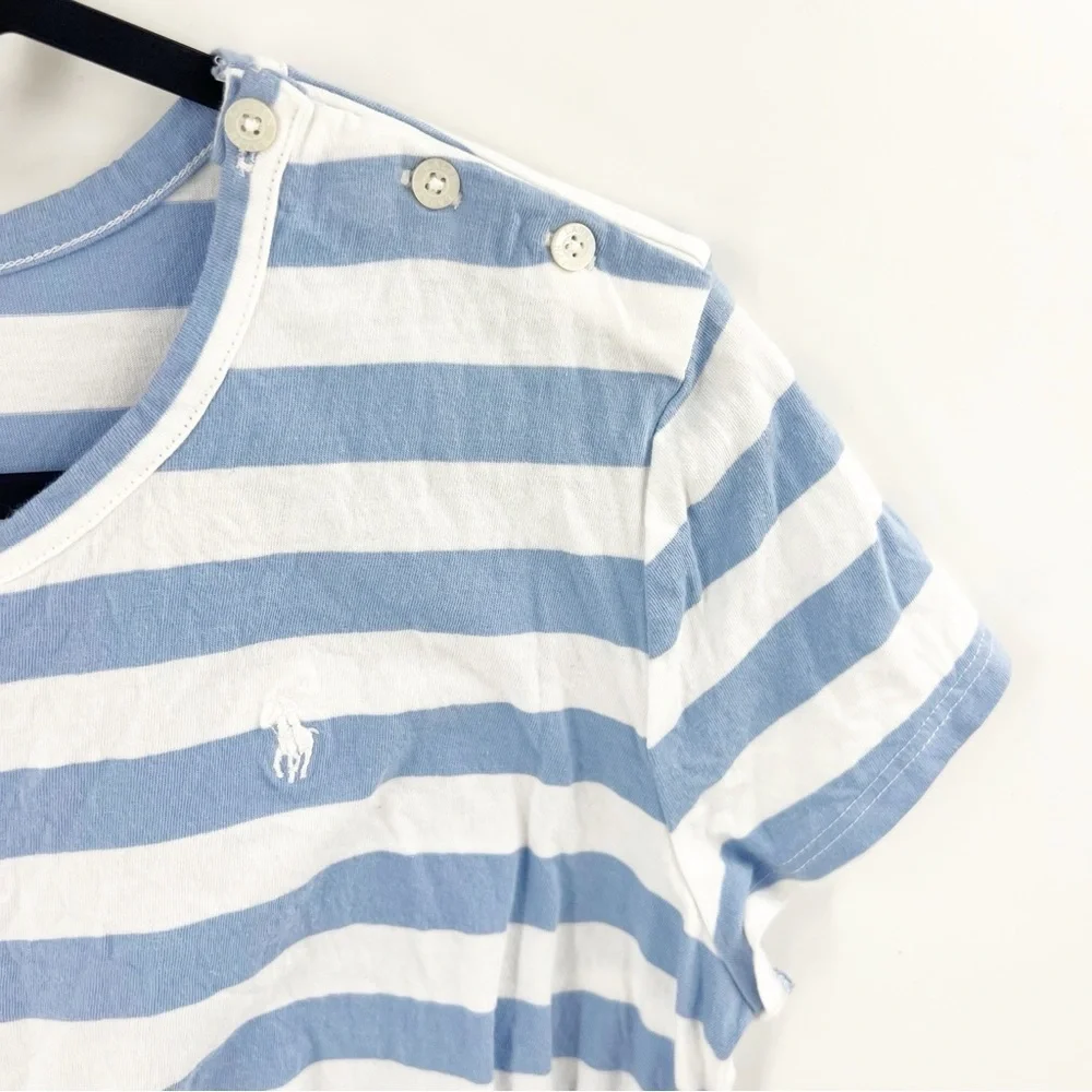 ✅ RALPH LAUREN GIRLS BLUE/WHITE‎ Striped Cotton Jersey Romper SIZE X-LARGE